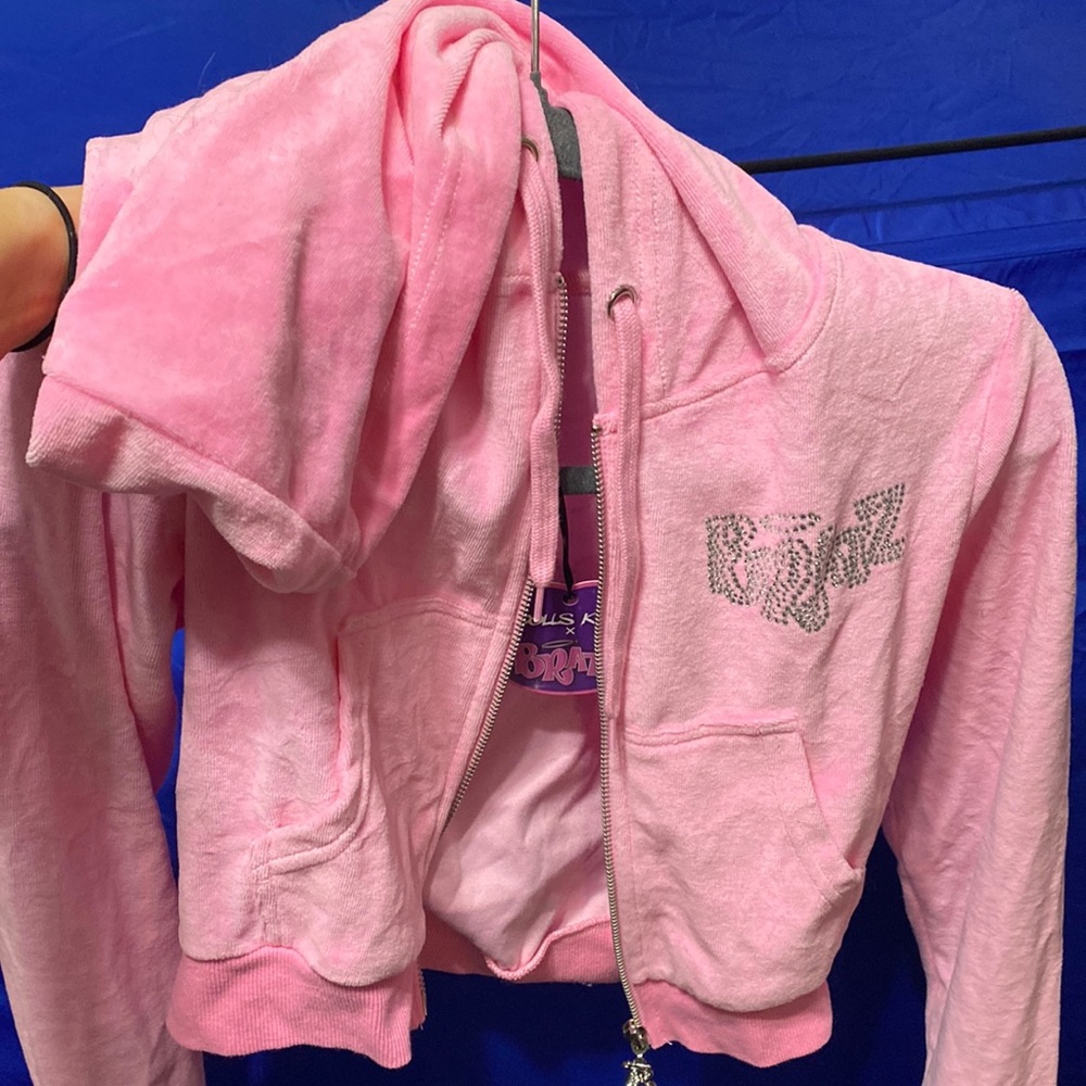 Dollskill X Bratz pink velvet zip up hoodie